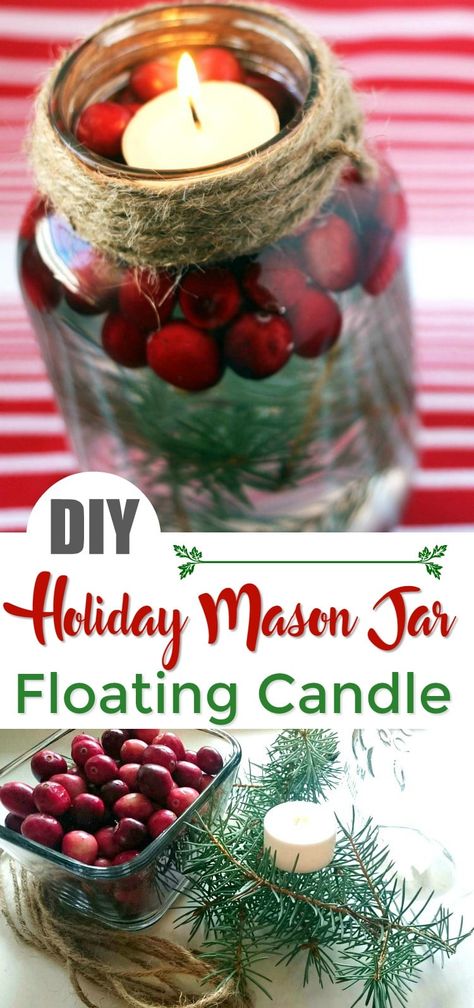 DIY Holiday Mason Jar Floating Candle #holidaydiy #masonjarcrafts #masonjar #masonjarcenterpieces #diyholidayideas #diyholidaydecor #christmascraftsdecorations #christmascrafts #floatingcandles Floating Candles Christmas, Diy Table Centerpieces For Home, Diy Fall Wedding Centerpieces, Floating Candles Mason Jars, Diy Table Centerpieces, Floating Candle Centerpieces Wedding, Diy Floating Candles, Holiday Mason Jar, Floating Candles Wedding