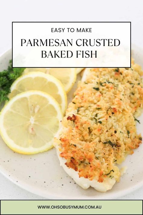 This Parmesan Panko Crusted Baked Fish recipe is easy to make as it’s baked in the oven in under 15 minutes. The fish is full of flavour with a crunchy parmesan topping and a hint of lemon flavour. Parmesan Crusted Baked Fish, Baked Fish Recipes Oven, Almond Crusted Fish, Easy Caramel Slice, Parmesan Crusted Fish, Baked Fish Recipe, Oven Baked Fish, Crusted Fish, Fish Recipes Baked