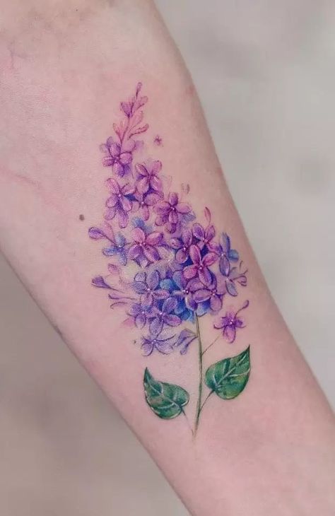 Purple Flower Tattoo, Purple Flower Tattoos, Lilac Tattoo, Purple Tattoos, Lavender Tattoo, Bouquet Tattoo, Small Flower Tattoos, Floral Tattoo Design, Large Tattoos