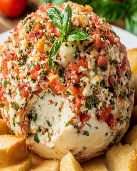 Bruschetta Cheese Ball Recipe - Ultimate Party Appetizer Bruschetta Cheese Ball, Best Bruschetta, Classic Bruschetta, Tomatoes And Cheese, Cheese Ball Recipe, Vegetable Sticks, Cheese Ball Recipes, Appetizer Bites, Party Appetizer