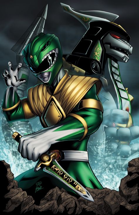 Green Ranger, Power Rangers Green Ranger Art, Rangers Tattoo, Power Rangers Tattoo, Green Power Ranger, Power Rangers Megazord, Power Rangers Fan Art, All Power Rangers, Bd Art, Power Rangers Art