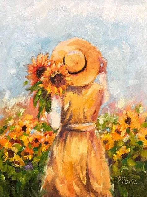 Ako Kresliť, 심플한 그림, Oil Painting Woman, Painting Woman, Original Art Painting, Sunflower Painting, Arte Inspo, Lukisan Cat Air, Oil Painting Flowers