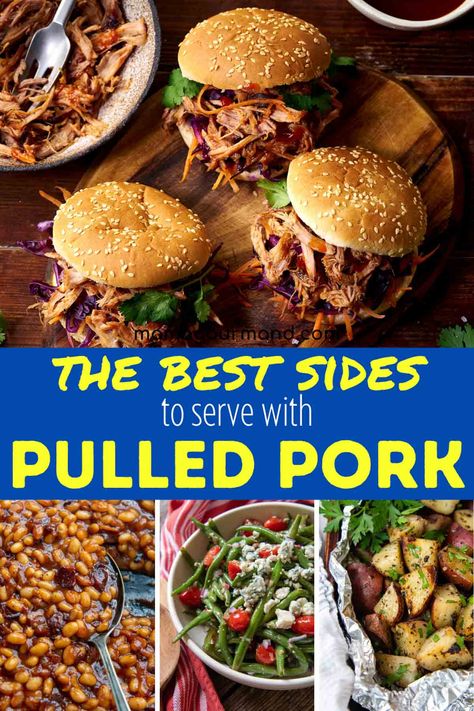 Looking for what to eat with pulled pork besides coleslaw? Whether you are searching for dishes for pulled pork sandwiches or a main meal, you will find sides, salads and vegetables, along with many BBQ pork leftover ideas all right here! Pull Pork Sandwiches Sides, Pulled Pork And Sides, Side For Pulled Pork Sandwiches, What Goes With Pulled Pork Sandwiches, Pulled Pork Meals Sides, Pulled Pork Lunch Ideas, Pulled Pork Dinner Ideas Side Dishes, Side Dishes For Pulled Pork Sandwiches, What To Serve With Pulled Pork