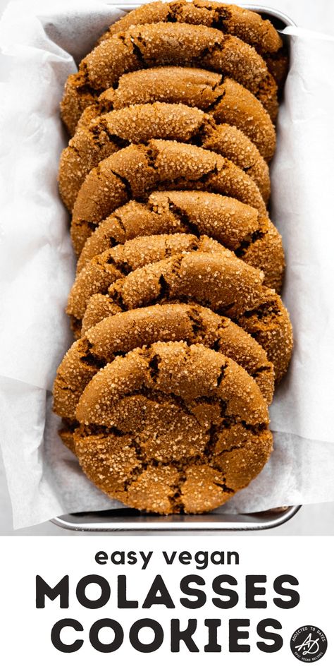 Vegan Molasses Cookies (Soft & Chewy) Molasses Cookies Chewy, Vegan Ginger Molasses Cookies, Vegan Molasses Cookies, Vegan Chocolate Cookies, Molasses Recipes, Vegan Tarts, Caramel Dessert Recipes, Vegan Chocolate Recipes, Cookies Chewy