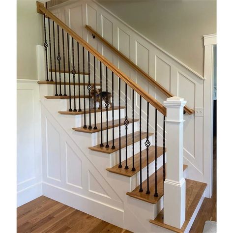 BTERAZ Wrought Iron Railings | Wayfair Stairs Decor Ideas, Indoor Stair Railing, Iron Stair Balusters, Black Stair Railing, Stair Railing Makeover, Diy Stair Railing, Stairs Makeover Ideas, Farmhouse Stairs, Metal Stair Railing