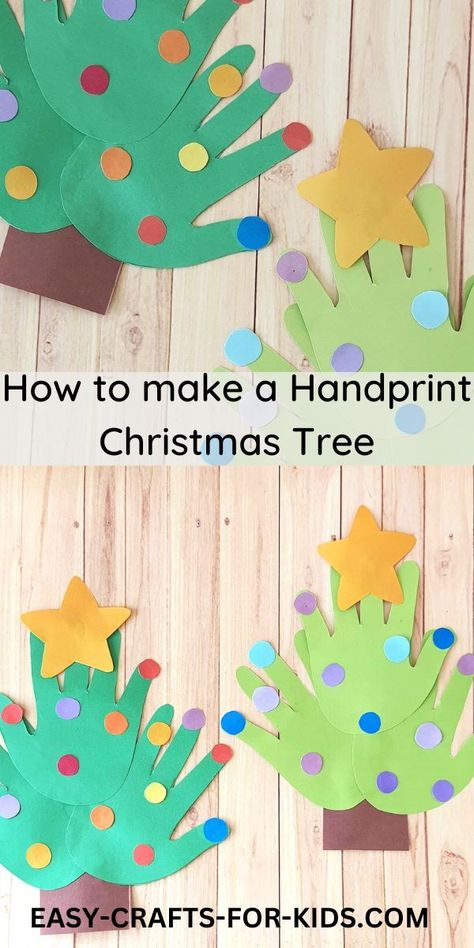 How to Make a Handprint Christmas Tree Craft Hand Print Tree, Toddler Christmas Tree, Handprint Christmas Tree, Christmas Handprint Crafts, Christmas Tree Craft, Handprint Christmas, Construction Paper Crafts, Halloween Paper Crafts, Preschool Christmas Crafts