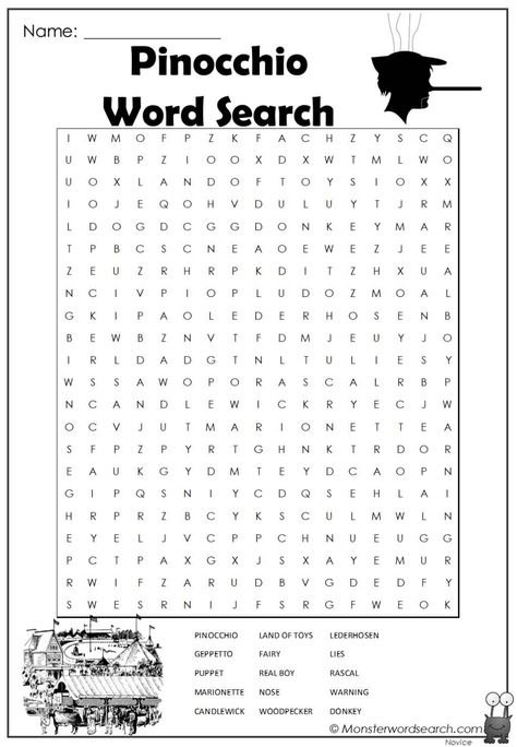 awesome Pinocchio Word Search Pinocchio Game, Free Word Search Puzzles, Free Printable Word Searches, Free Word Search, Modern Family Quotes, Kids Worksheets, Library Activities, The Mindy Project, Word Search Puzzles