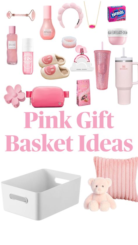 The perfect gift basket for a preppy girl who likes pink. 13th Birthday Wishes, Pink Gift Basket, Birthday Sleepover Ideas, Birthday Gift Basket, Perfect Gift Basket, Pink Gift Ideas, Girl Gift Baskets, 13th Birthday Gifts, Birthday Presents For Friends