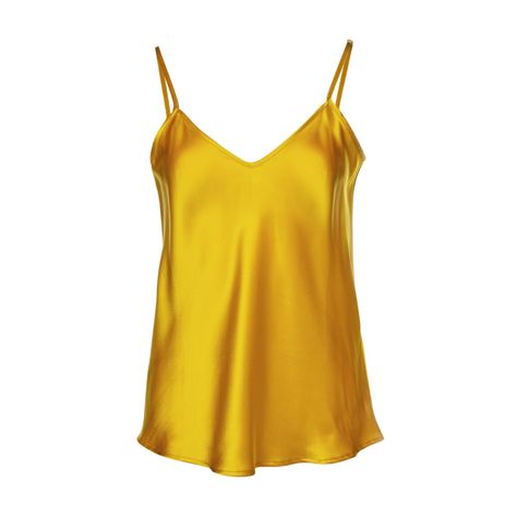 Vasiliki V-Neck Silk Camisole In Mimosa | Vasiliki Atelier | Wolf & Badger Artisan Fashion, Handloom Fabric, Silk Camisole, Sleeveless Tops, Independent Designers Fashion, Mimosa, Contemporary Fashion, Yellow Orange, Badger