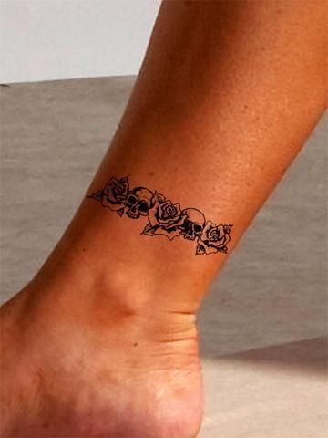 Tattoo Ideas On The Ankle, Rose Wrist Tattoo, Skull Rose Tattoos, Temporary Tattoo Paper, Ankle Bracelet Tattoo, Bracelet Tattoo, Armband Tattoo Design, Ankle Tattoos, Arm Band Tattoo