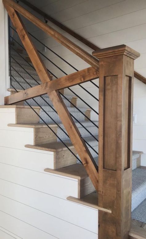 Rustic Remodel, Farmhouse Staircase, Farmhouse Stairs, Design Hall, Apartment Decoration, Steel Building, Stair Railing, Metal Buildings, House Goals