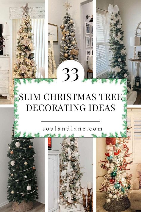 Christmas Trees For Small Apartments, 12 Ft Slim Christmas Tree, Pencil Christmas Tree Decoration Ideas, Tall Narrow Christmas Tree, Farmhouse Slim Christmas Tree, Christmas Tree Beside Fireplace, Decorating Pencil Trees For Christmas, Themed Pencil Christmas Tree Ideas, Pencil Tree Ideas Christmas