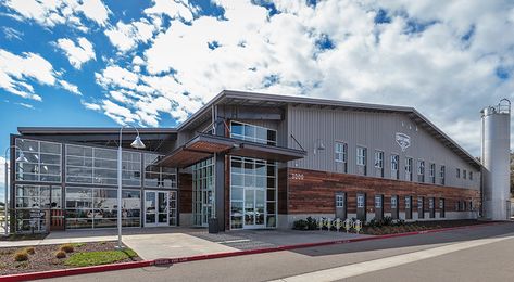 Dust Bowl Brewing - CBC Steel Buildings Training Center Design, Pre Engineered Metal Buildings, Pre Engineered Buildings, Metal Building Designs, Warehouse Design, Airport Design, Dust Bowl, Glass Walls, Parametric Design