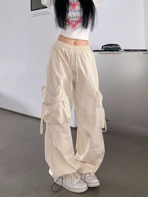 Women's Y2K Baggy Cargo Pants - Harajuku Streetwear Dr Mundo, Tomboy Fits, Beige Cargo Pants, Y2k Cargo Pants, Estilo Harajuku, Trousers Women Wide Leg, Tie Dye Pants, Style Kawaii, Moda Streetwear