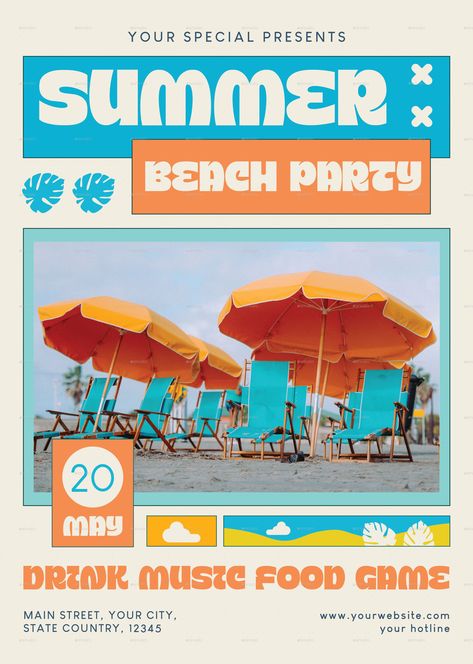 Summer Beach Party Flyer Beach Party Poster, Beach Party Flyer, Beach Cleanup, Summer Beach Party, File Design, Game Food, Party Poster, Club Parties, Party Flyer