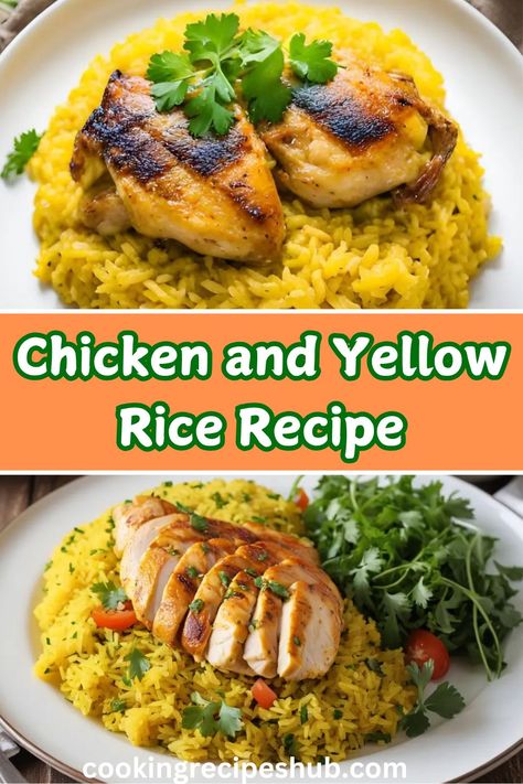 Chicken and Yellow Rice Recipe Chicken And Yellow Rice Recipes, Baked Chicken And Yellow Rice Recipe, Vigo Yellow Rice Recipe, Chicken And Yellow Rice Casserole, Easy Chicken And Yellow Rice Recipe, Yellow Rice And Chicken, Chicken And Yellow Rice Recipe, Chicken Yellow Rice, Yellow Rice Recipe