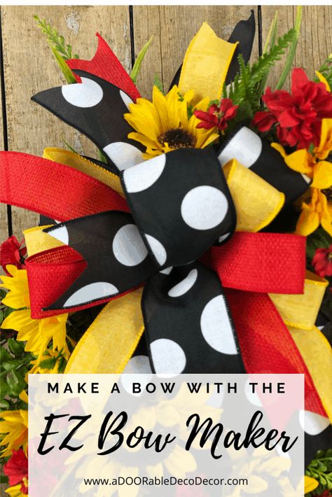 How to Use the EZ Bow Maker - aDOORable Deco Decor Ez Bow Maker, Diy Wreath Bow Tutorial, Making Bows For Wreaths, Wreath Making Tutorials, Bow Making Tutorials, Diy Wreath Bow, Bow Maker, Homemade Bows, Making Bows