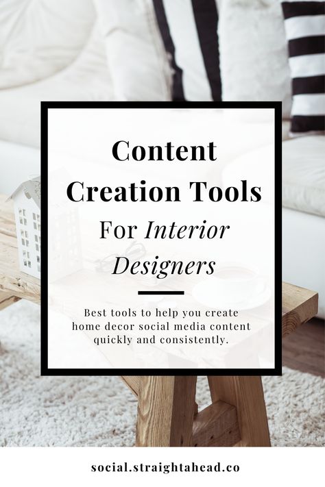 Whether you want to grow your Instagram following or get new interior design clients, creating fresh content regularly is paramount to a successful social media strategy. You might have plenty of interior design content ideas but lack the right tools to create social media content. Here are 7 tools that will help you create home decor content quickly and without a great cost. Interior Designer Social Media Content, Interior Design Content Calendar, Social Media For Interior Designers, Interior Design Social Media Content, Interior Design Planner, Interior Design Blog Post Ideas, Interior Design Story Ideas, Interior Design Content Ideas, Interior Designer Outfit