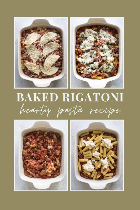 Baked pasta with pockets of melted cheese inside with an easy-to-make sausage meat sauce (no chopping!). This hearty baked rigatoni is easy to prep, can be made ahead, and is a cozy and comforting dinner. Sausage Meat Sauce, Make Ahead Pasta, Easy Baked Pasta, Hearty Pasta Recipes, Pasta Bakes, Sausage Meat, Baked Rigatoni, Comforting Dinner, Baked Pasta