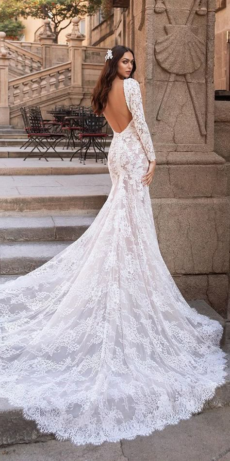 30 Fall Wedding Dresses With Charm ❤  fall wedding dresses fit and flare with long sleeves open back lace pronovias #weddingforward #wedding #bride Choose Wedding Dress, Engagement Dress For Bride, Sheath Wedding Dress Lace, Pronovias Wedding Dress, Lace Wedding Dress With Sleeves, Long Sleeve Wedding Dress Lace, Fit And Flare Wedding Dress, Grace Loves Lace, Fitted Wedding Dress