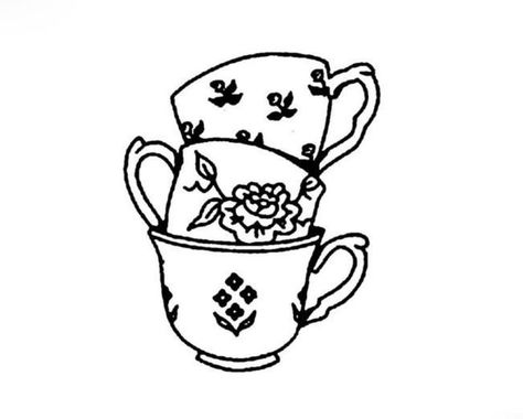 Tea Cup Tattoo Design, Tea Cup Art Drawing, Welcome Home Tattoo, Tea Cup Doodle, Tea Bag Drawing, Cup Of Tea Tattoo, Perfume Bottle Tattoo, Tea Cup Tattoo, Teapot Tattoo