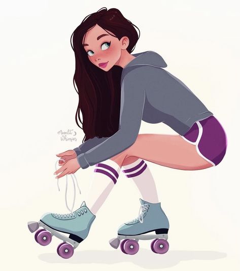 Roller Skating Drawing, Roller Skating Drawing Reference, Tomboy Drawing, Gymnastics Wallpaper, Girls Roller Skates, Lake Photoshoot, Disney Princess Makeover, Skate Girl, Teen Art