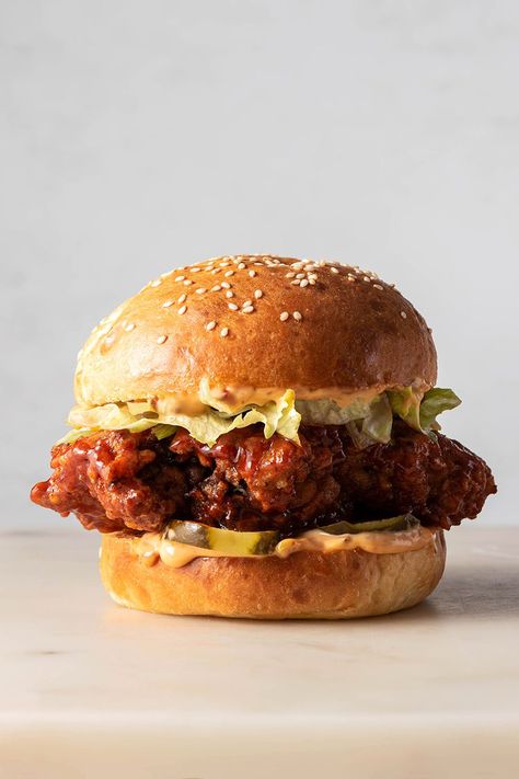 Spicy Fried Chicken Sandwich Recipe Spicy Fried Chicken Sandwich, Fried Chicken Sandwich Recipe, Zinger Burger, Kfc Chicken Recipe, Asian Seasoning, Chicken Sandwich Recipe, Spicy Fried Chicken, Chicken Sandwich Recipes, Pickle Butter