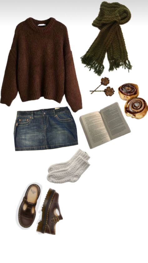 #gilmoregirls #rorygilmore #downtowngirl #autumn #fall #outfitinspo #docmartens #cinnamonrolls #green #brown #books Gilmore Girls Fashion, Brown Books, Autumn Outfit Inspo, Downtown Outfits, Causual Outfits, Swaggy Outfits, Autumn Outfit, Outfit Inspo Fall, Dream Clothes