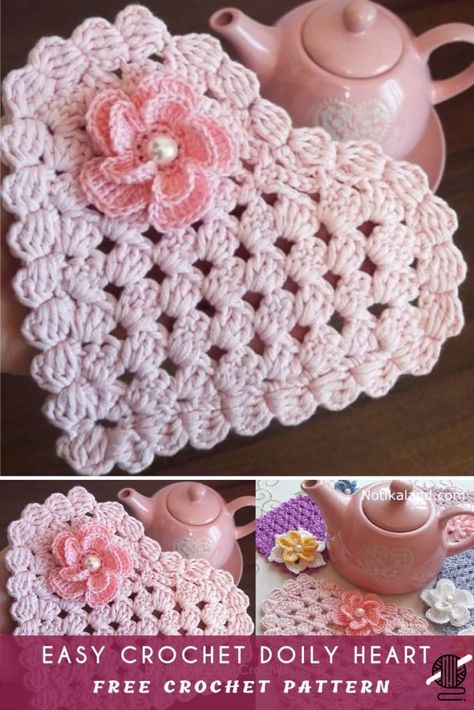 Hello. This project consists of two ways how to make this amazingly beautiful and useful crochet in a heart shape. The video is not only a tutorial. You can Easy Crochet Doily, Háčkované Lemy, Crochet Heart Pattern, Valentines Crochet, Crochet Doily Patterns, Crochet Heart, Ideas Crochet, Crochet Doily, Crochet Flower Patterns