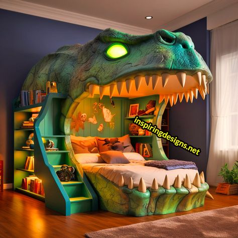 These Giant Dinosaur Shaped Bunk Beds Turn Sleepovers into Dino Adventures – Inspiring Designs Dino Bed, Dinosaur Bed, Bunk Bed Safety, Cozy Area, Dinosaur Bedding, Giant Dinosaur, Dinosaur Bedroom, Diy Recycled Projects, Coordinates Decor