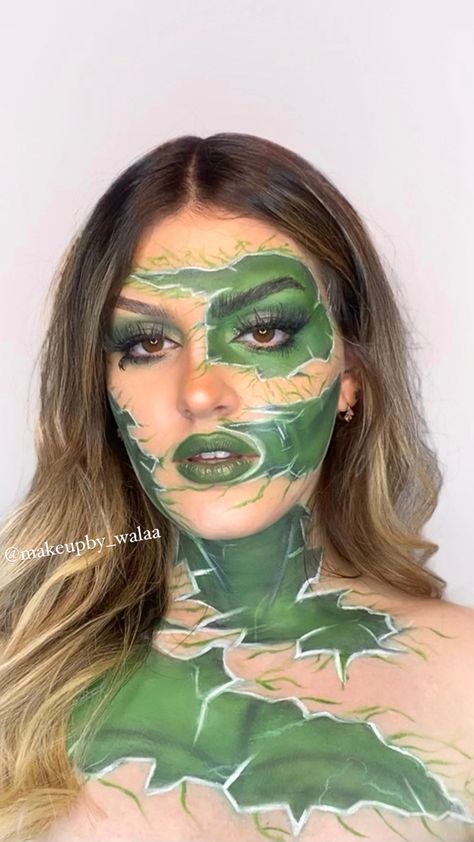 Hulk Inspired Makeup, She Hulk Makeup Halloween, Shehulk Makeup, She Hulk Makeup, Marvel Makeup Ideas, Marvel Makeup Looks, Hulk Makeup, Avengers Makeup, 40th Birthday Celebration Ideas