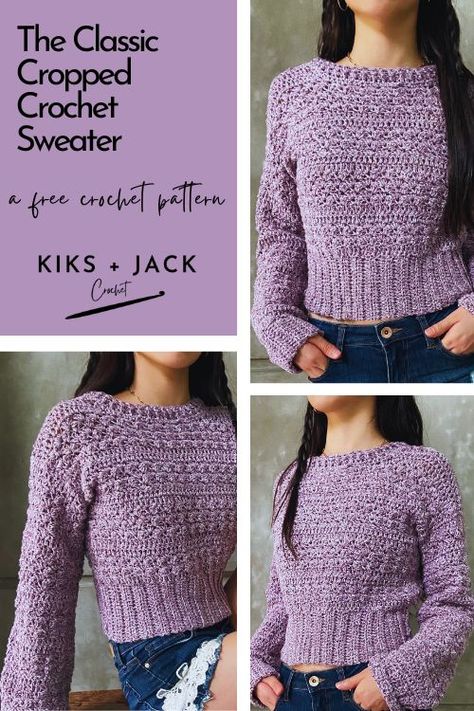 Cropped Crochet Sweater, Crochet Sweater Free, Crochet Jumper, Crochet Sweater Pattern Free, Bonnet Crochet, Crochet Ladies Tops, Crochet Tops Free Patterns, Crochet Cardigan Pattern, Crochet Top Pattern