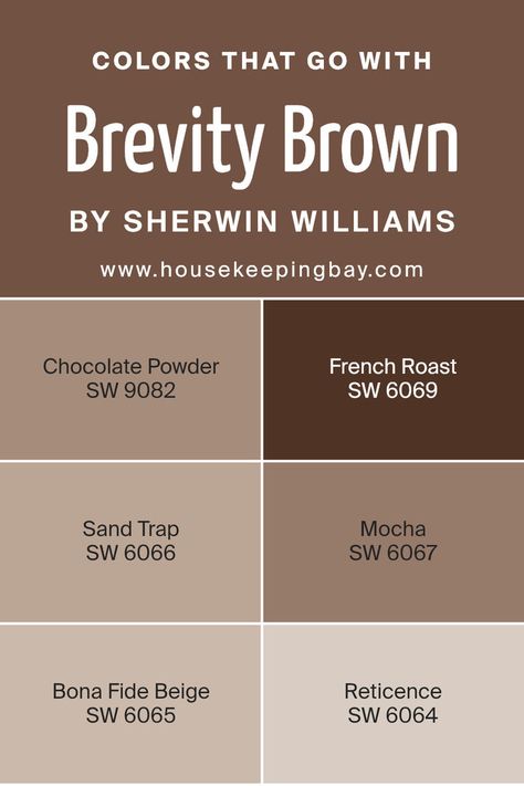 Colors that Go With Brevity Brown SW 6068 by Sherwin Williams Bona Fide Beige, Sherwin Williams Brown, Chocolate Brown Paint, Brown Paint Colors, Red Paint Colors, Trim Colors, French Roast, Chocolate Powder, Brown Paint