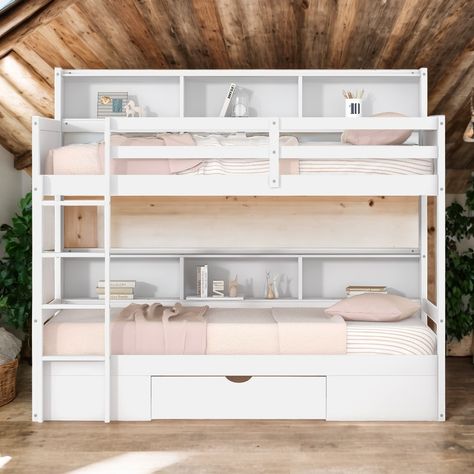 Product Features   [Multifunctional Bunk]: You will get a complete solution for your dorm with this wooden bunk bed. Save space while affording your room to study, sleep, play, game, and store valuables with the bunk bed. Brother Sister Shared Bedroom Bunkbeds, Girls Bunk Bed Bedroom Ideas, Bunkbed Girls Room Ideas, Bunkbed Girls Room, Bedroom Ideas For Two Sisters, Girls Room Bunk Beds, Bunk Bed Bedroom Ideas, Coastal Beds, Dream Beds