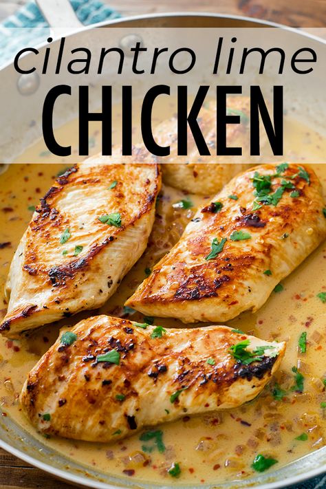 Lime Chicken Breast, Bird Recipes, Cilantro Recipes, Lime Chicken Recipes, Cilantro Chicken, Carb Dishes, Cilantro Lime Sauce, Delicious Chicken Recipes, Pan Recipe