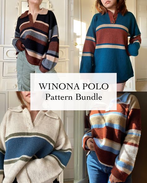 Winona Polo Sweater Pattern Bundle - DIGITAL Knitting Pattern Polo Pattern, Intermediate Knitting Patterns, Crochet Fashion Patterns, Diy Crochet Projects, Polo Sweater, Sweater Knitting Patterns, Nov 1, Knit Outfit, Sweater Pattern