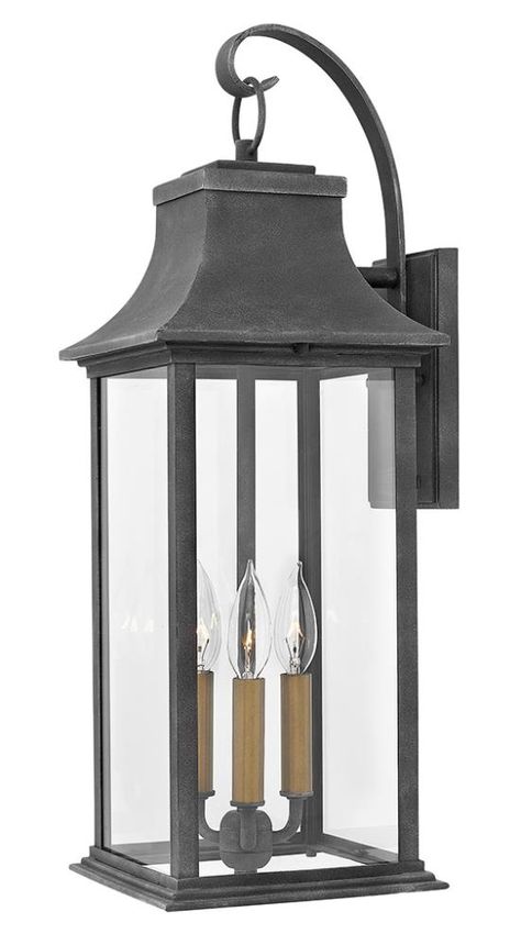 Inspired by the early American coach lights popular throughout New England, Adair features a clean and stately form composed of hardy aluminum. An Aged Zinc finish accented by either Heritage Brass or Antique Nickel candle sleeves is complemented with robust construction details. Hinkley Adair 3-Light 24.5-in H Black LED Outdoor Wall Light | 2935DZ Wall Mount Lantern, Coach Lights, Led Outdoor Wall Lights, Hinkley Lighting, Outdoor Sconces, Outdoor Wall Lantern, Traditional Lighting, Candelabra Bulbs, Wall Lantern