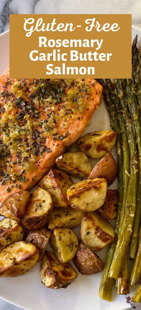 Dairy Free Salmon Recipes, Gluten Free Salmon Recipes, Rosemary Garlic Butter, Baked Salmon And Asparagus, Rosemary Salmon, Gluten Free Salmon, Rosemary Recipes, Salmon Potato, Garlic Butter Salmon