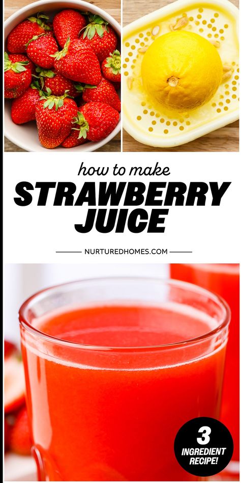 3-Ingredient Strawberry Juice Juice Recipes With Strawberries, Juice With Strawberries, Strawberry Jungle Juice Recipe, Strawberry Juice Recipe, Strawberries Wild Jamba Juice Recipe, Strawberry Wild Jamba Juice Recipe, Strawberry Sunshine Booster Juice Recipe, Juice In A Blender, Homemade Juice