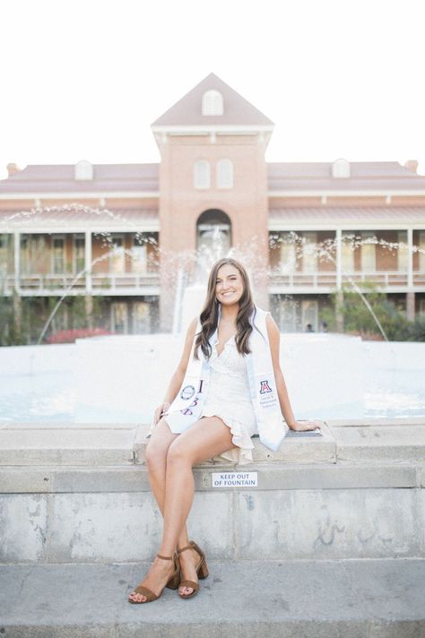 Fountain Graduation Pictures, University Of Arizona Graduation Photos, Fountain Photoshoot, University Of Arizona Graduation, Arizona Senior Pictures, University Of Arizona Campus, Grad Poses, Nursing Graduation Pictures, Grad Shoot