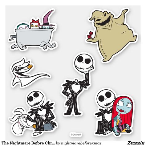 Christmas Chibi, Christmas Stickers Printable, Jack Y Sally, Moldes Halloween, Nightmare Before Christmas Decorations, Xmas Sticker, Homemade Stickers, Stickers Halloween, Disney Sticker