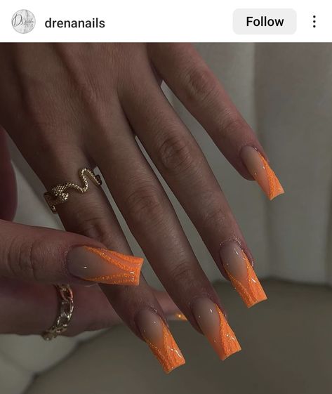 Orange Nail Ideas, French Nail Ideas, Nail Art Orange, Neon Orange Nails, Orange Acrylic Nails, Neon Acrylic Nails, 2023 Nails, Latest Nail Designs, Orange Nail