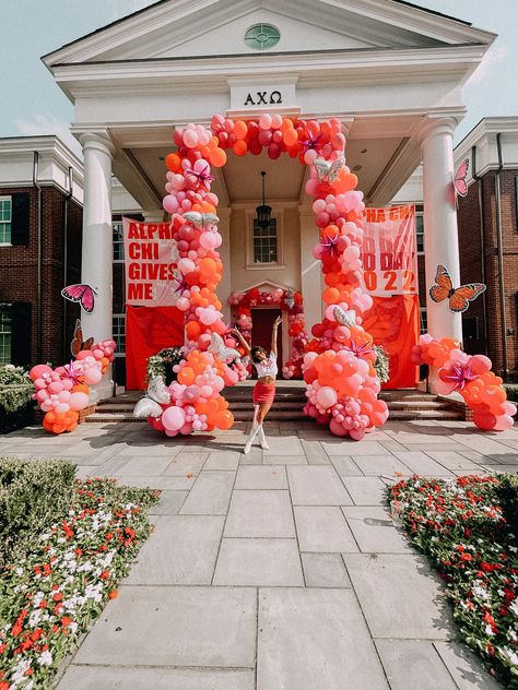 Gives Me Butterflies Bid Day, Pink And Orange Bid Day, Zta Philanthropy, Room Indie, Sorority Recruitment Themes, Gives Me Butterflies, Pink Graduation Party, Pink Graduation, Recruitment Themes