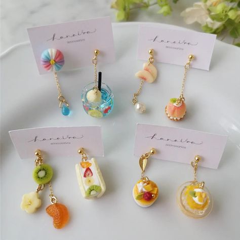 Handmade Clay Jewelry, Food Jewelry, Cute Clay, Kawaii Design, Jewelry Lookbook, Funky Jewelry, Fancy Jewelry, Handmade Clay, Pretty Earrings