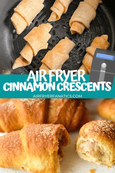 Make a quick, easy dessert with Air Fryer Cinnamon Sugar Crescent Rolls. They are ready to eat in less than 8 minutes! Air Fryer Donut Recipes Crescent Rolls, Cresent Rolls In The Air Fryer, Crescent Roll Cinnamon Rolls Air Fryer, Air Fryer Crescent Roll Dessert, Air Fryer Crescent Roll Recipes Dessert, Crescent Roll Air Fryer Recipes, Air Fryer Croissants, Air Fryer Crescent Roll Recipes, Crescent Rolls In Air Fryer