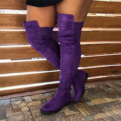 Suede Flat Boots, Knee Boots Flat, Purple Boots, Low Heel Boots, Faux Suede Boots, Sock Boots, Slouched Boots, Wide Calf Boots, Boots Women Fashion