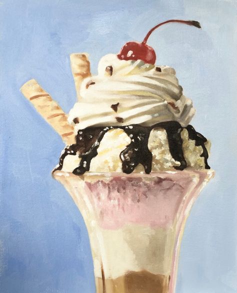 Ice Cream Sundae - Art Print - 8 x 10 inches - from original painting by J Coates by JamesCoatesFineArt on Etsy Ice Cream Painting, Ice Cream Wallpaper, Diy Canvas Art Easy, Food Painting, Ice Cream Sundae, Fruit Art, Daily Paintworks, Art Themes, Fine Art Gallery