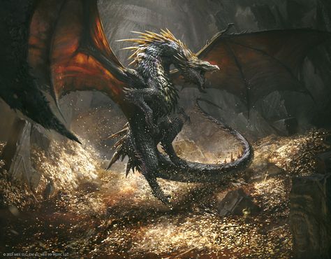 ArtStation - Cavern - Hoard Dragon Dragon Hoard, Mythical Monsters, Middle Earth Art, Legendary Dragons, Mtg Art, Dragon Illustration, Dragon Rider, Dragon Pictures, Dragon Artwork