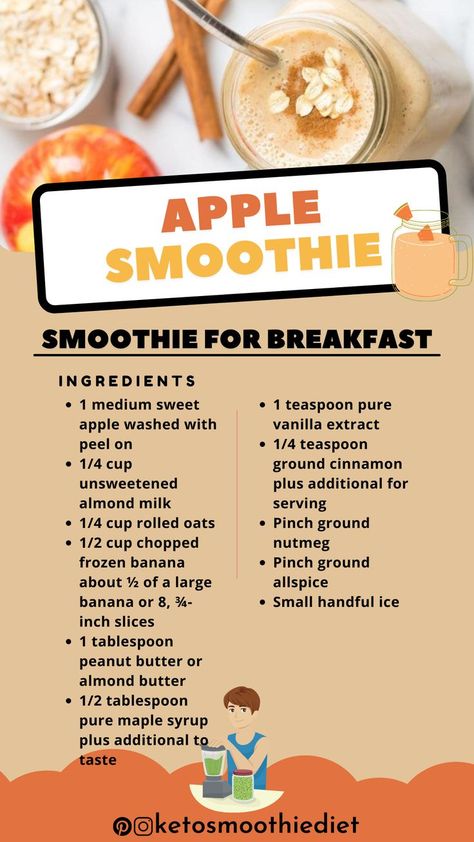 Smoothie Apple, Smoothie Factory, Apple Cinnamon Smoothie, Autumn Drinks, Apple Smoothie Recipes, Easy Breakfast Smoothies, Apple Pie Smoothie, Fall Feeling, Apple Smoothie