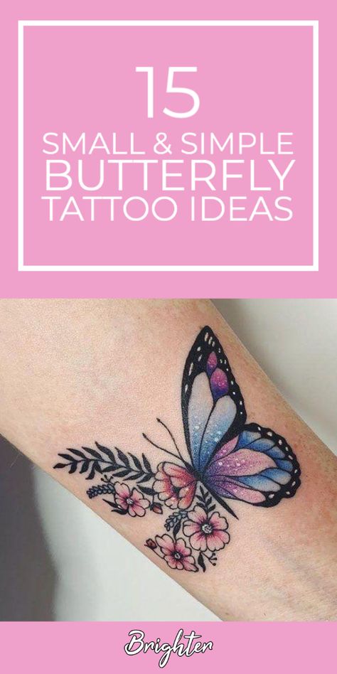 Butterfly tattoos are beautiful, trendy, and look best when they are dainty and simple. Black and white or coloured, discover 15 Small & Simple Butterfly Tattoo Ideas. 3 Butterfly Tattoo On Shoulder, Butterfly Tattoo Coloured, Half Butterfly Half Flower Tattoo Color, Mini Butterfly Tattoo Color, Tattoo Ideas Colourful, Cool Colour Tattoos, July Butterfly Tattoo, August Butterfly Tattoo, Half Butterfly Half Flower Tattoo Small